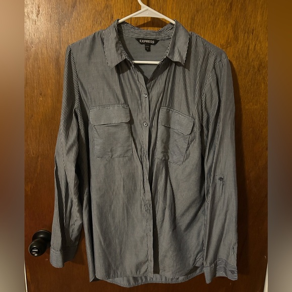 Express Navy and White Striped Shirt - Picture 1 of 3